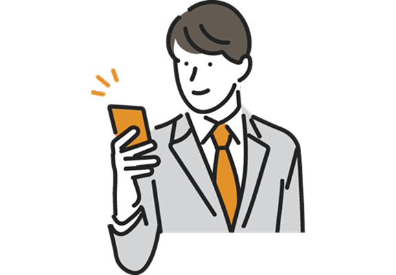 スマートフォンで学ぶ社員のイラスト