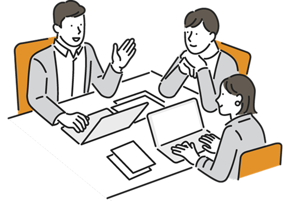 会議で話し合う社員たちのイラスト