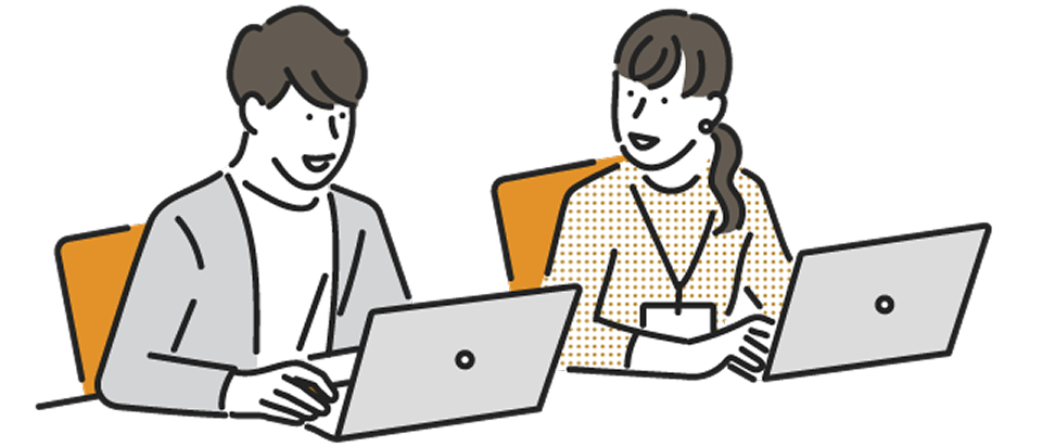 ノートPCで閲覧する2人のビジネスパーソンのイラスト